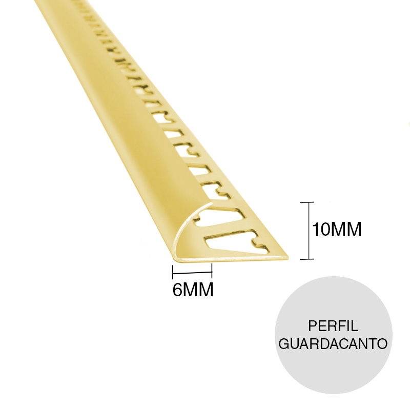 Perfil guardacanto aluminio pared Arco oro brillante 6mm x 10mm x 2.5m