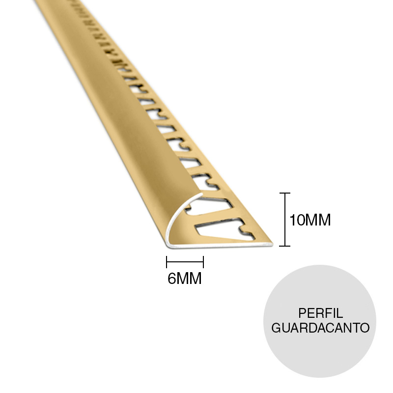 Perfil guardacanto aluminio pared Arco oro mate 6mm x 10mm x 10mm x 2.5m