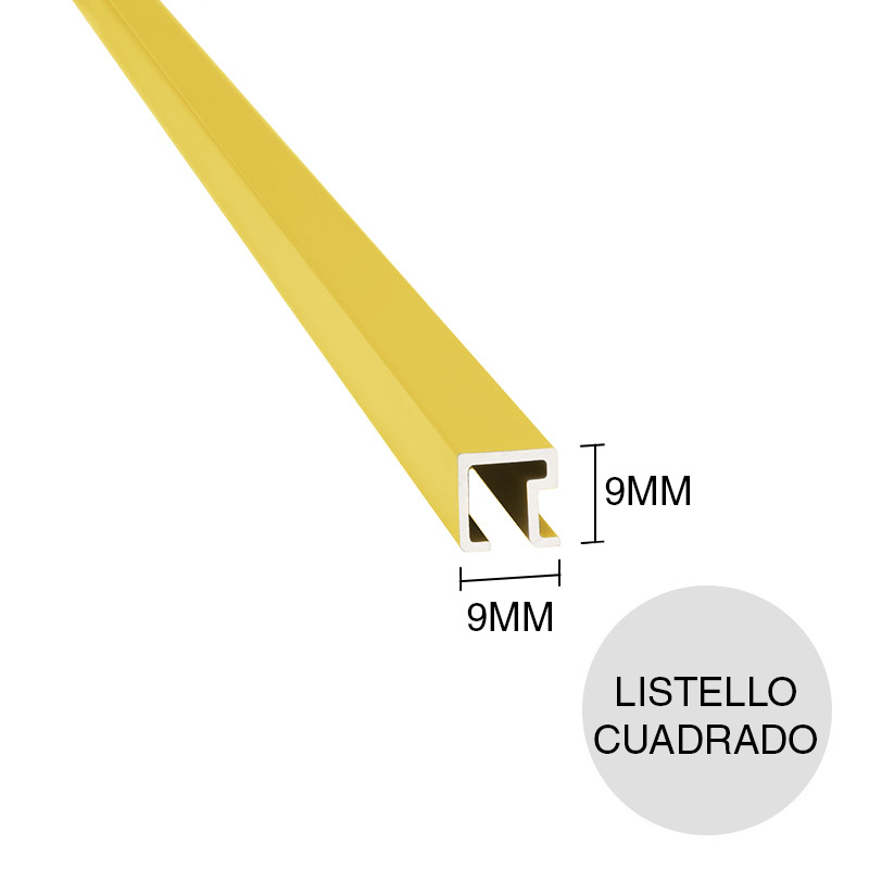 Perfil listello cuadrado aluminio pared oro mate 9mm x 9mm x 2.45m