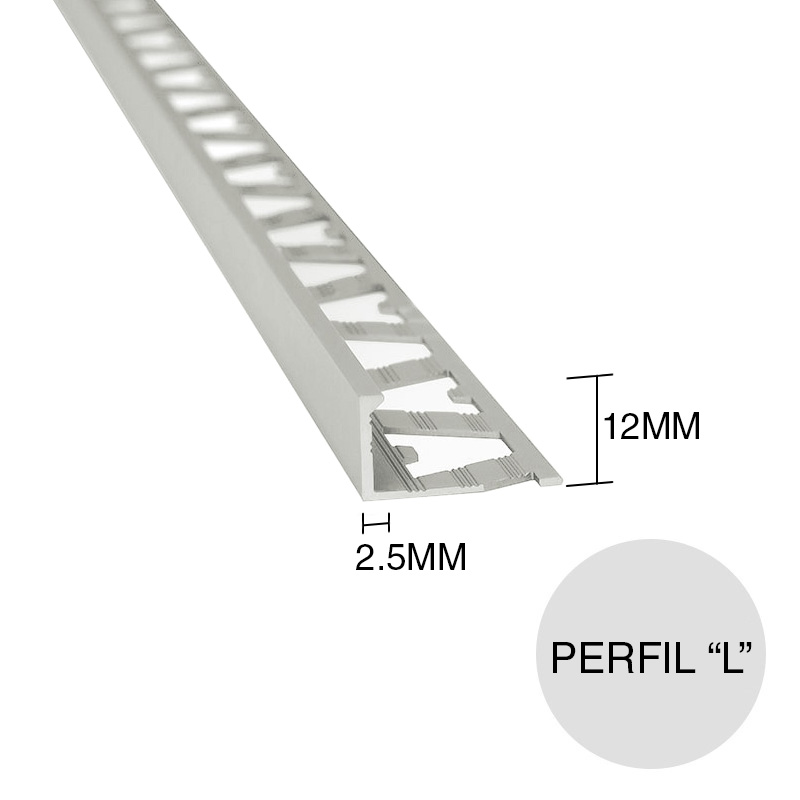 Perfil L aluminio pared revestimientos natural 2.5mm x 12mm x 2.5m