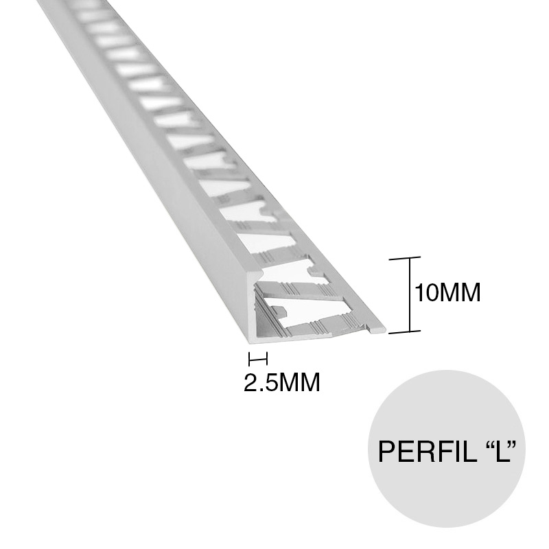 Perfil L aluminio pared revestimientos cromo brillante 2.5mm x 10mm x 2.5m