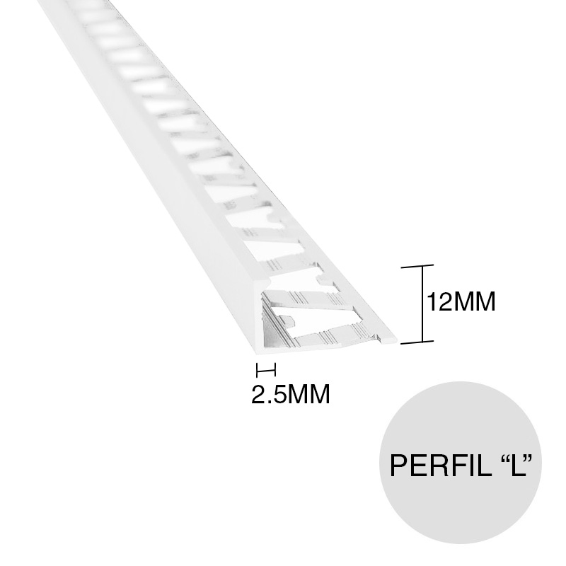 Perfil L aluminio pared revestimientos blanco 2.5mm x 12mm x 2.5m