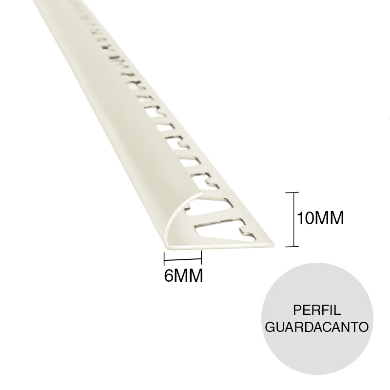 Perfil guardacanto aluminio pared Arco marfil 6mm x 10mm x 2.5m
