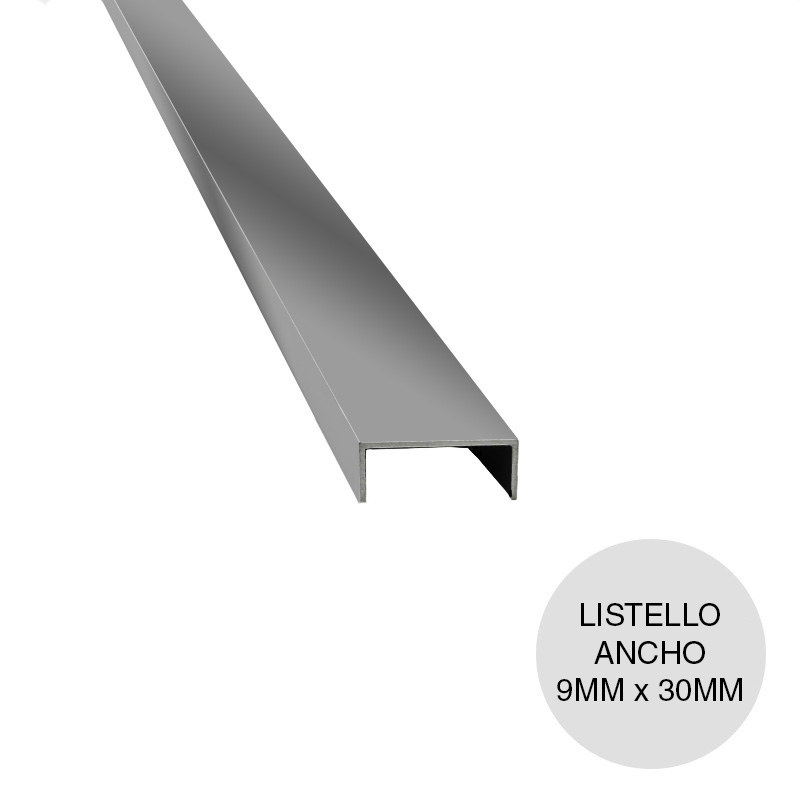 Perfil listello ancho acero inoxidable brillante 9mm x 30mm x 2.5m