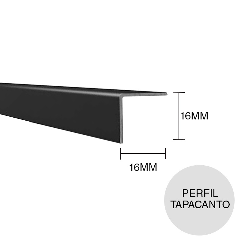 Perfil angulo tapacantos pared aluminio negro 16mm x 16mm x 2.5m