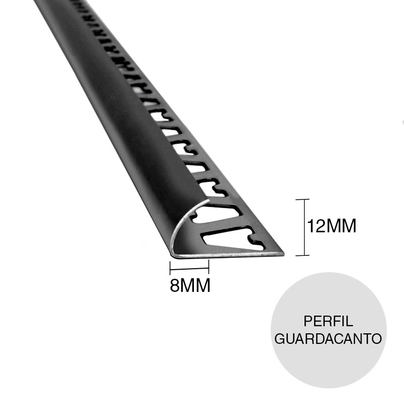 Perfil guardacanto aluminio pared Arco negro 8mm x 12mm x 2.5m