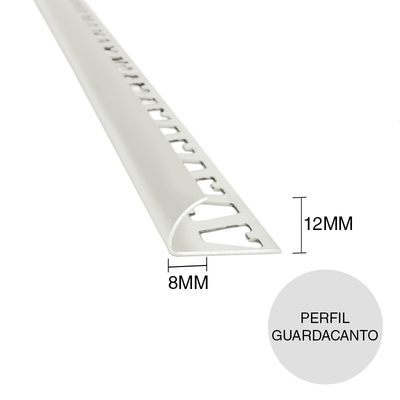 Perfil guardacanto aluminio pared Arco natural 8mm x 12mm x 2.5m