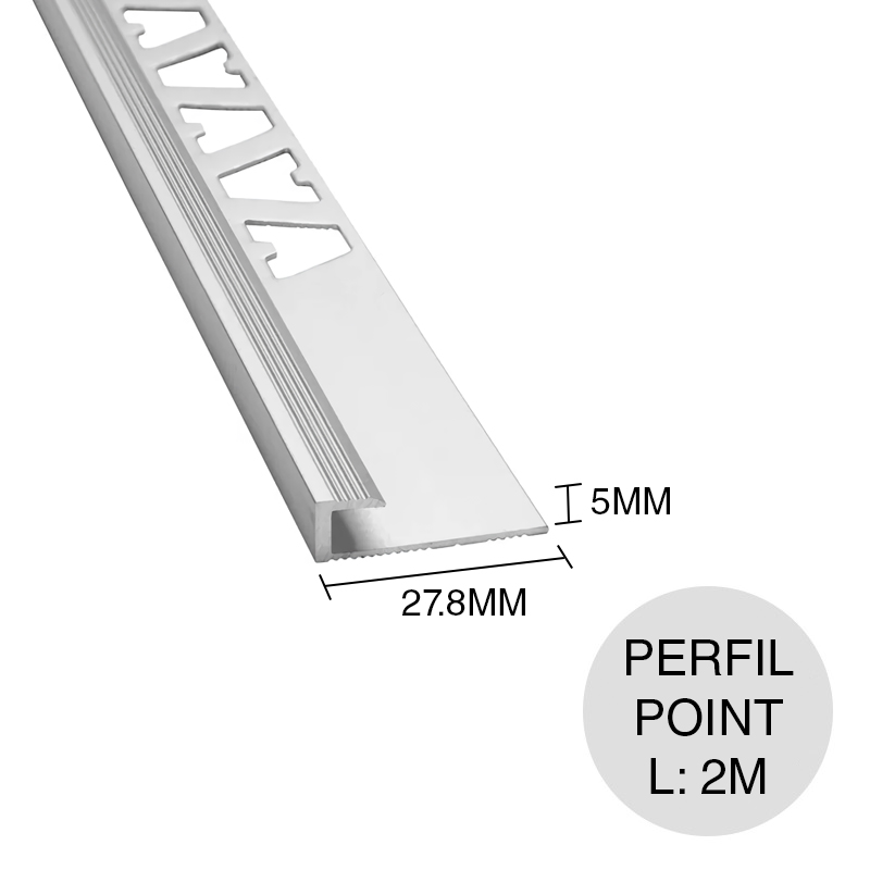 Perfil Point transicion aluminio cromo mate 5mm x 27.8mm x 2m