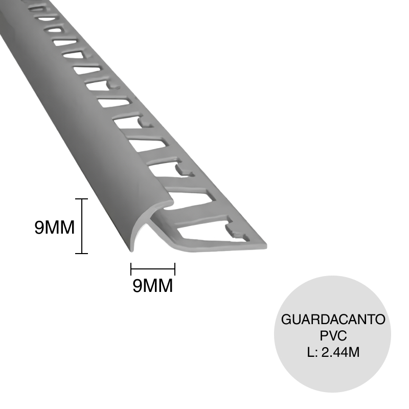 Varilla guardacanto pared PVC Plus gris oscuro 9mm x 9mm x 2.44m