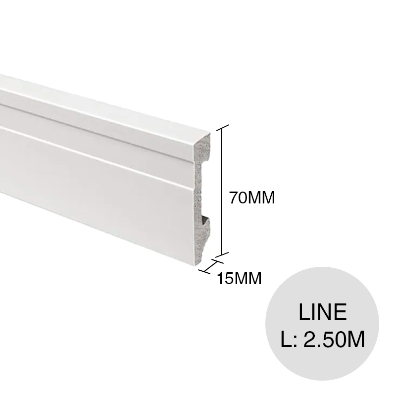 Zocalo EPS Line blanco simil madera 15mm x 70mm x 2.50m