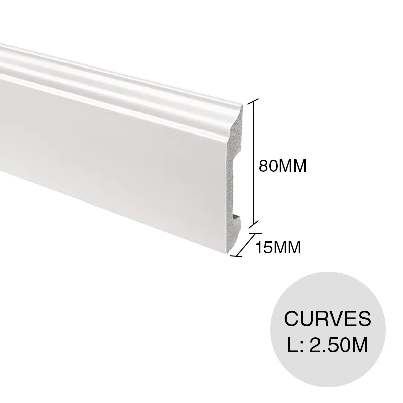 Zocalo EPS Curves blanco simil madera 15mm x 80mm x 2.50m