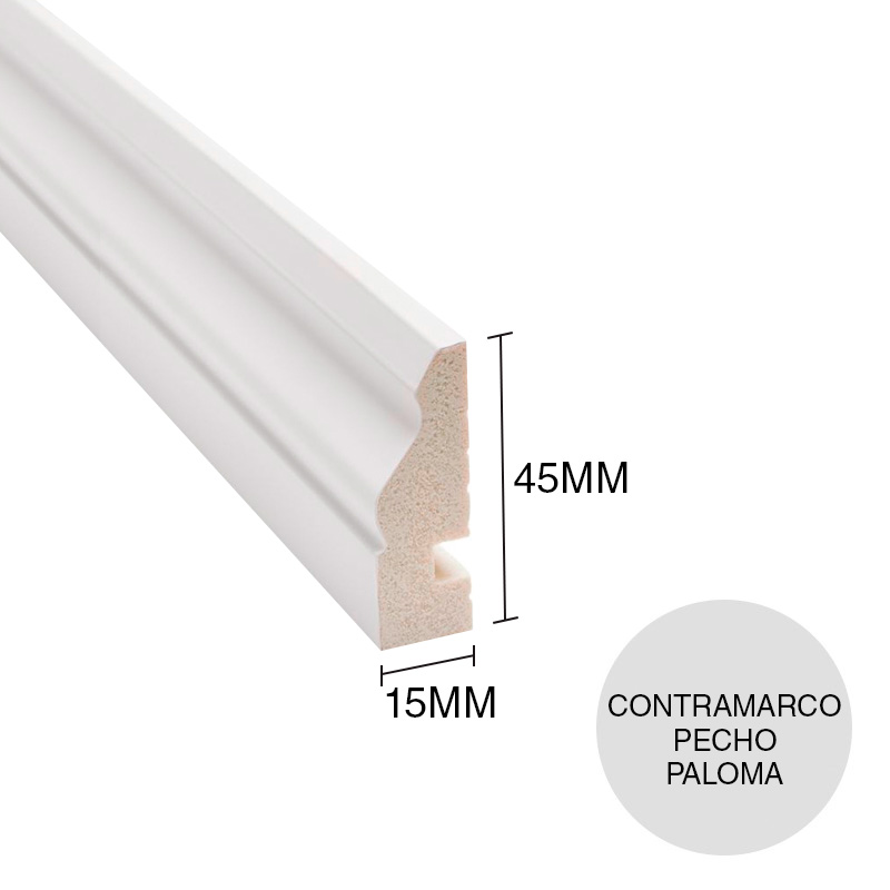 Contramarco EPS aberturas Pecho Paloma blanco mate 15mm x 45mm x 2.5m
