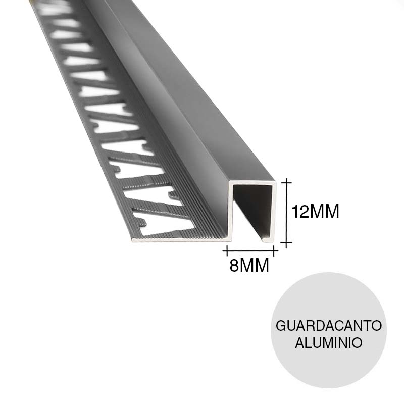 Perfil guardacanto aluminio pared Quadra cromo brillante 8mm x 12mm x 2.5m
