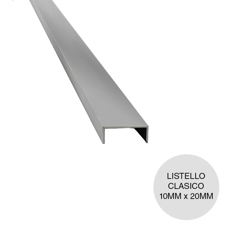 Perfil listello clasico acero inoxidable brillante 10mm x 20mm x 2.2m