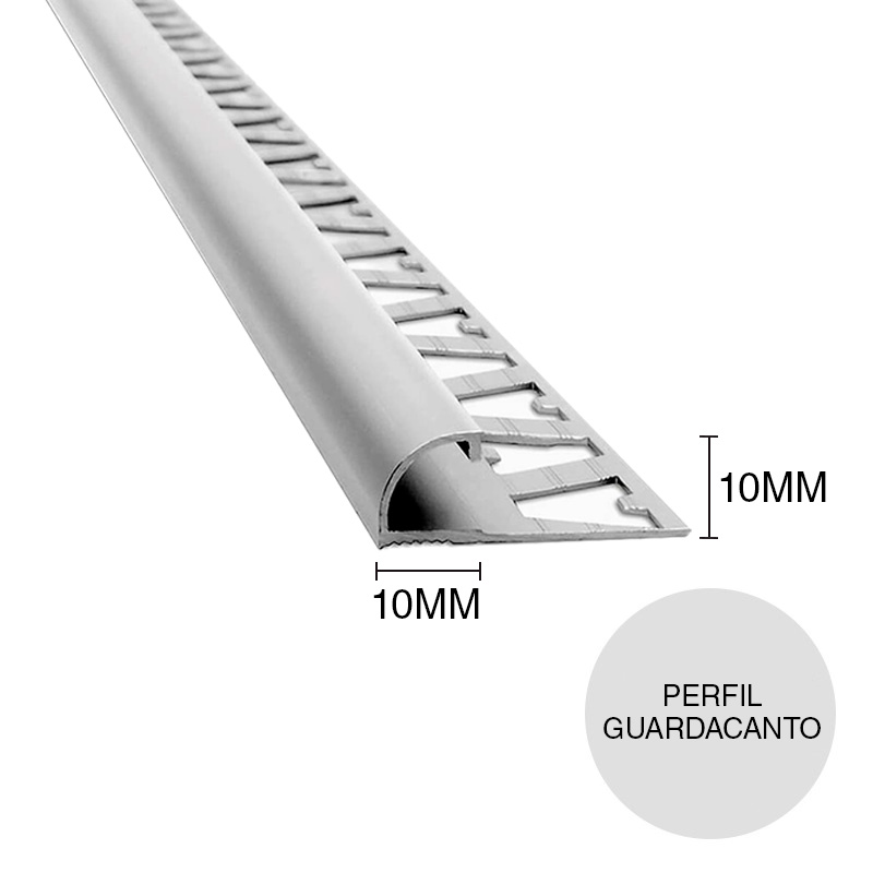 Perfil guardacanto aluminio pared Bullnose cromo mate 10mm x 10mm x 2.5m