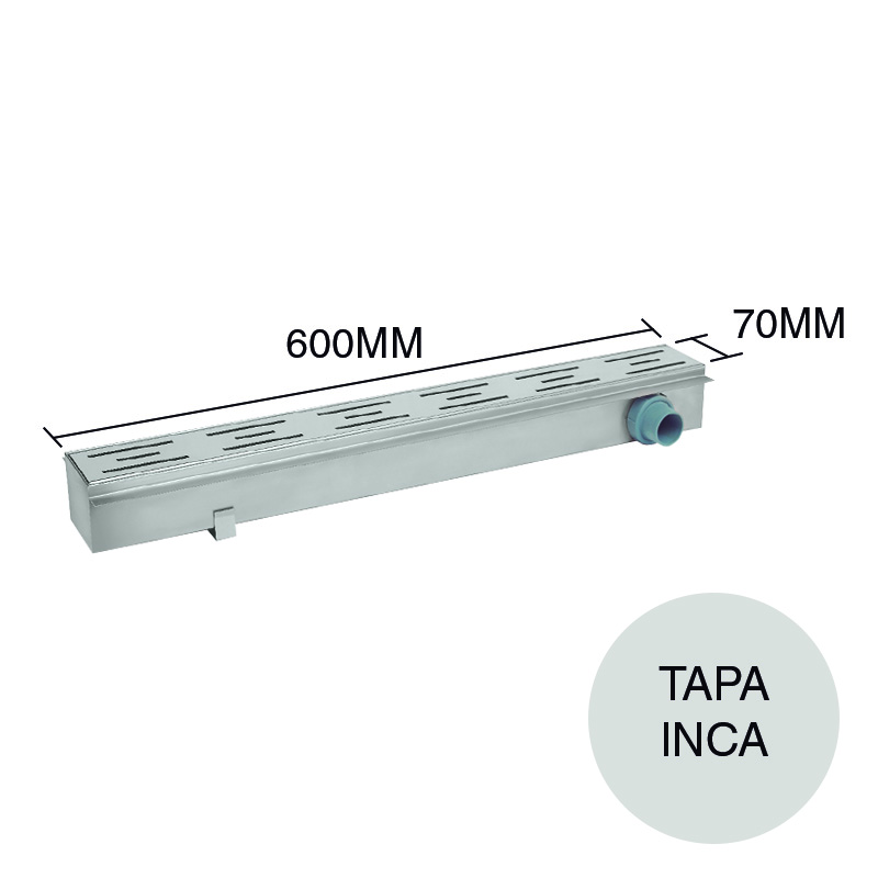 Rejilla desagüe lineal ducha 60 acero inoxidable tapa Inca esmerilado 70mm x 75mm x 600mm