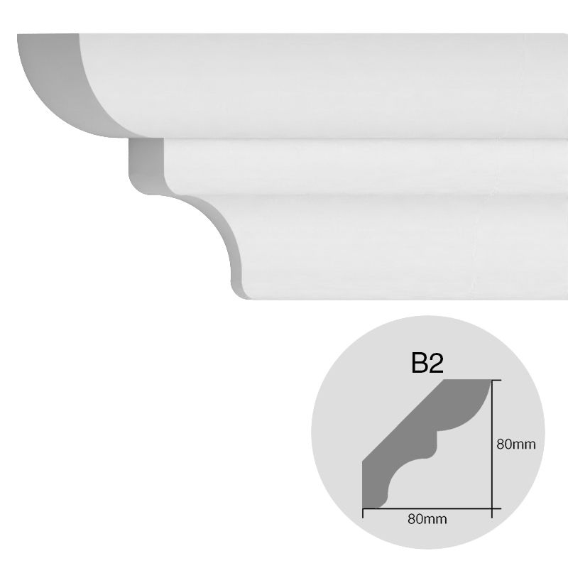 Moldura decorativa techo pared EPS Isomold B2 interior 80mm x 80mm x 2000mm pack x 2u