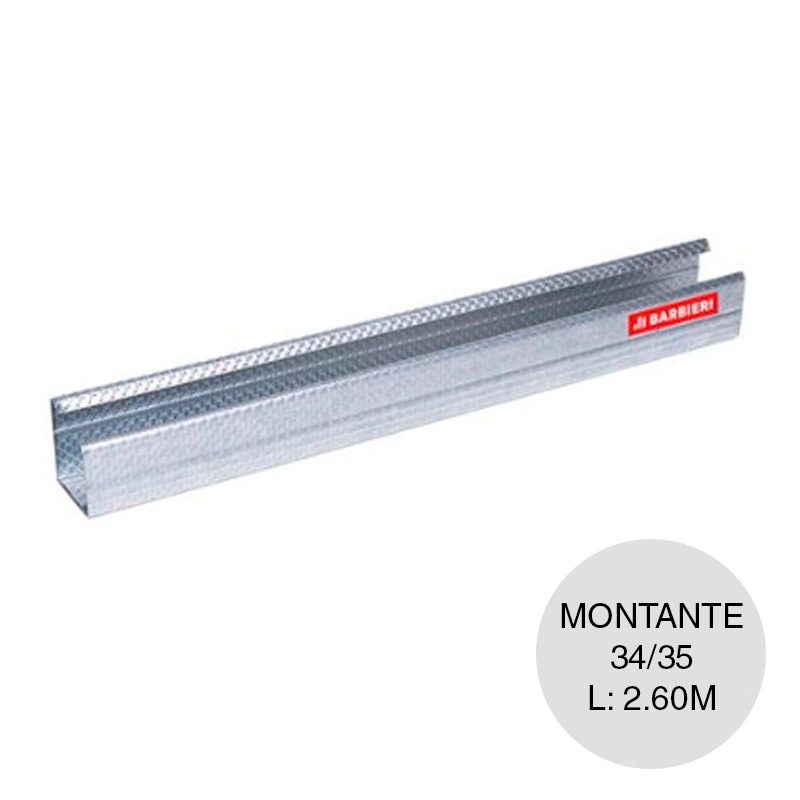 Perfil construccion seco montante 34 / 35 galvanizado moleteado 0.52mm x 34mm x 2.60m