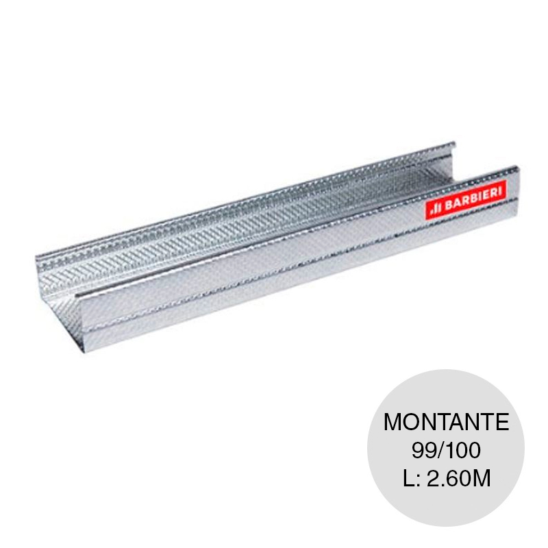 Perfil construccion seco montante 99 /100 galvanizado moleteado 0.52mm x 99mm x 2.60m