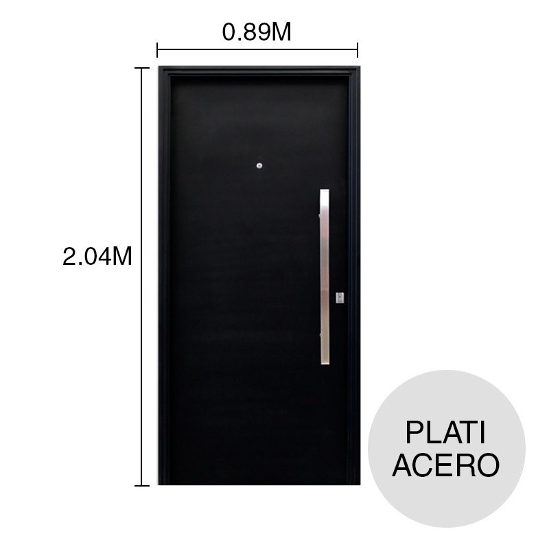 Puerta exterior derecha acero Plati inyectada s/aplique ciega negra 890mm x 2.04m