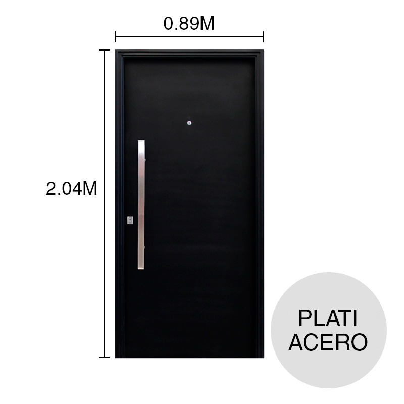 Puerta exterior izquierda acero Plati inyectada s/aplique ciega negra 890mm x 2.04m