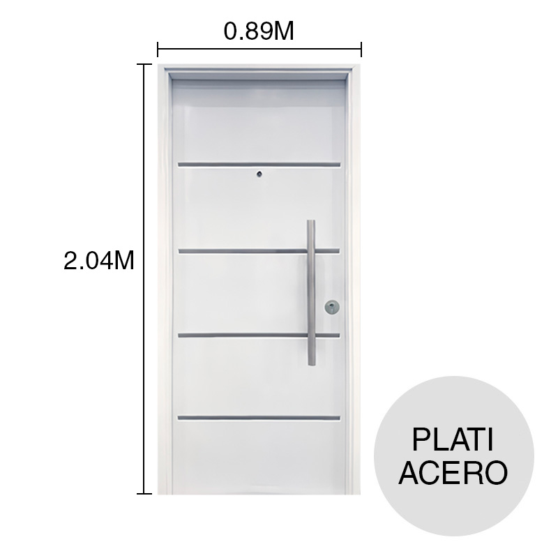 Puerta exterior derecha acero Plati inyectada bastonada c/aplique ciega blanco 890mm x 2.04m