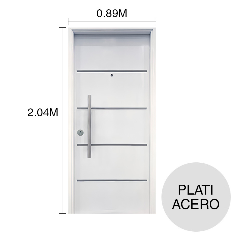 Puerta exterior izquierda acero Plati inyectada bastonada c/aplique ciega blanco 890mm x 2.04m