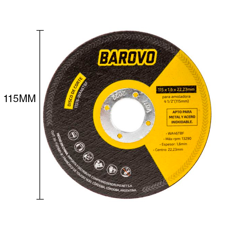 Disco corte p/metal 1.60mm x ø 115mm - 4 1/2"