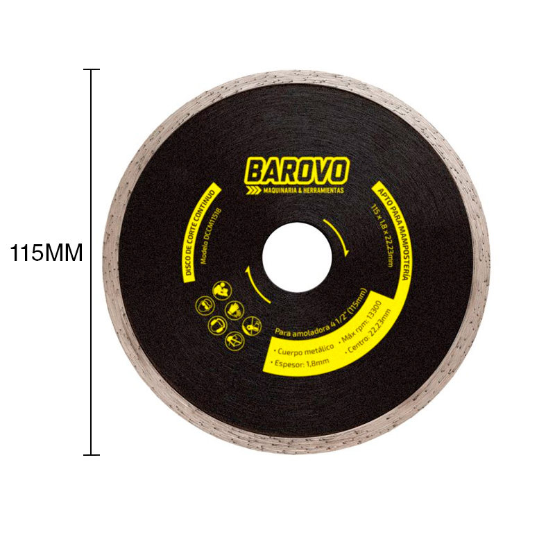 Disco corte diamantado continuo p/mamposteria 1.80mm x ø 115mm - 4 1/2"