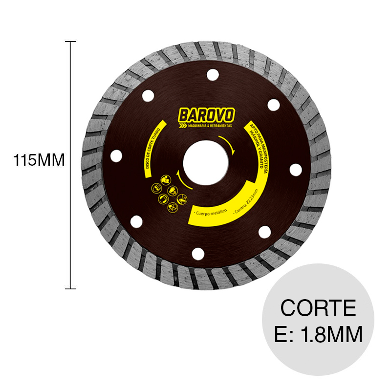 Disco corte DCTGM turbo 1.8mm x ø 22.23mm x ø 115mm