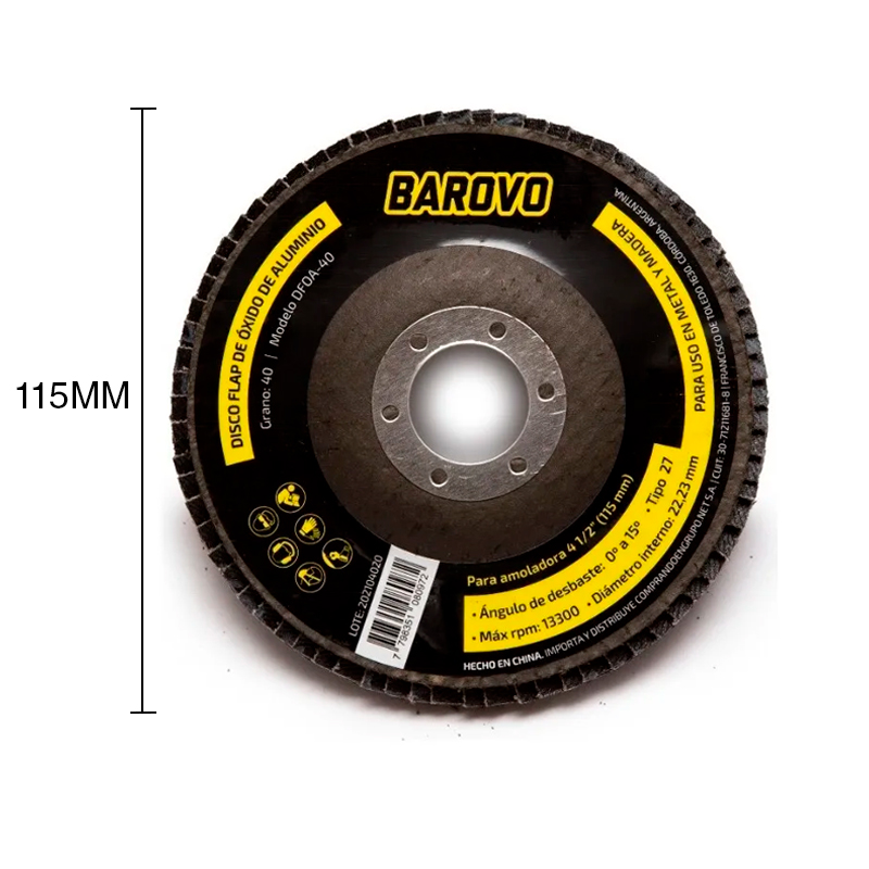 Disco flap oxido de aluminio ø 115mm - 4 1/2" grano 40
