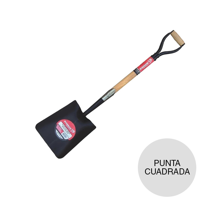 Pala forjada punta cuadrada cabo corto empuñadura madera