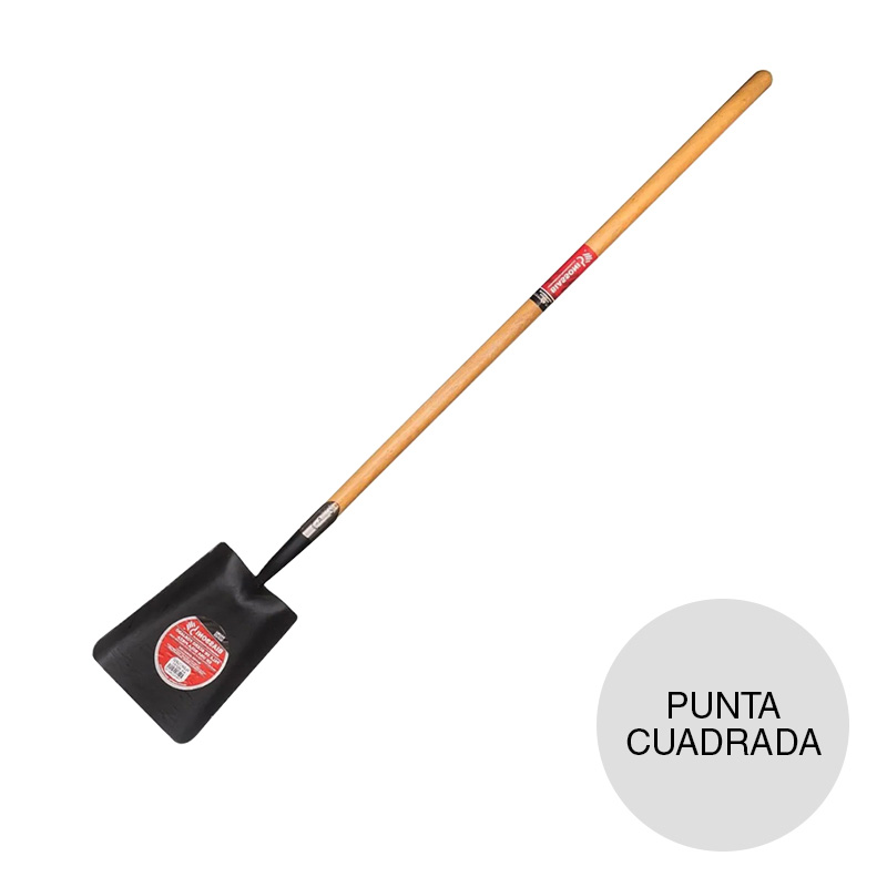 Pala forjada punta cuadrada cabo largo madera