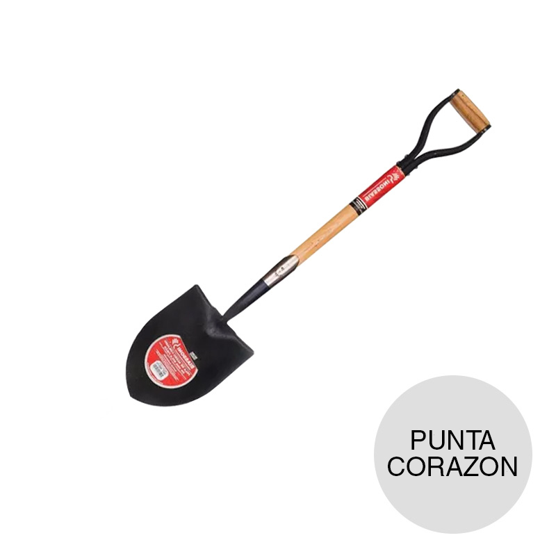 Pala forjada punta corazon cabo corto empuñadura madera