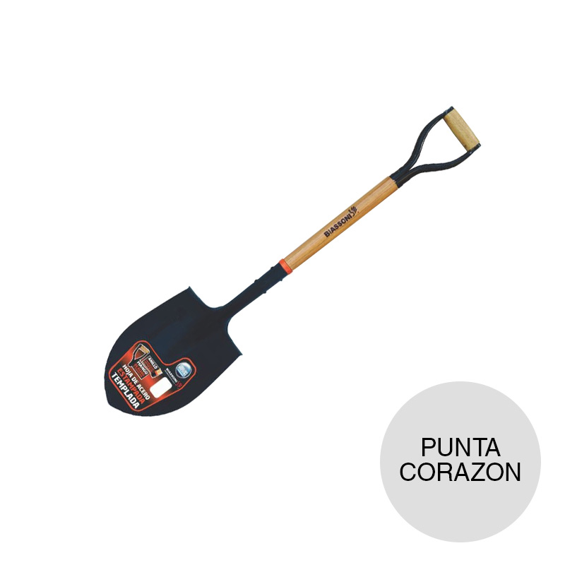 Pala estampada punta corazon cabo corto empuñadura madera