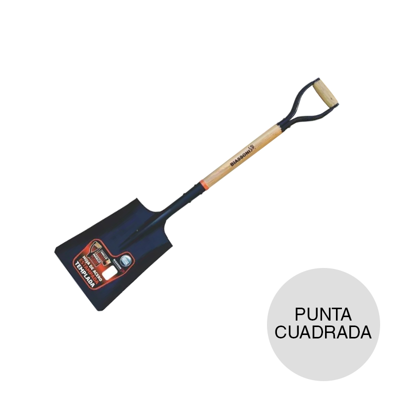Pala estampada punta cuadrada cabo corto empuñadura madera