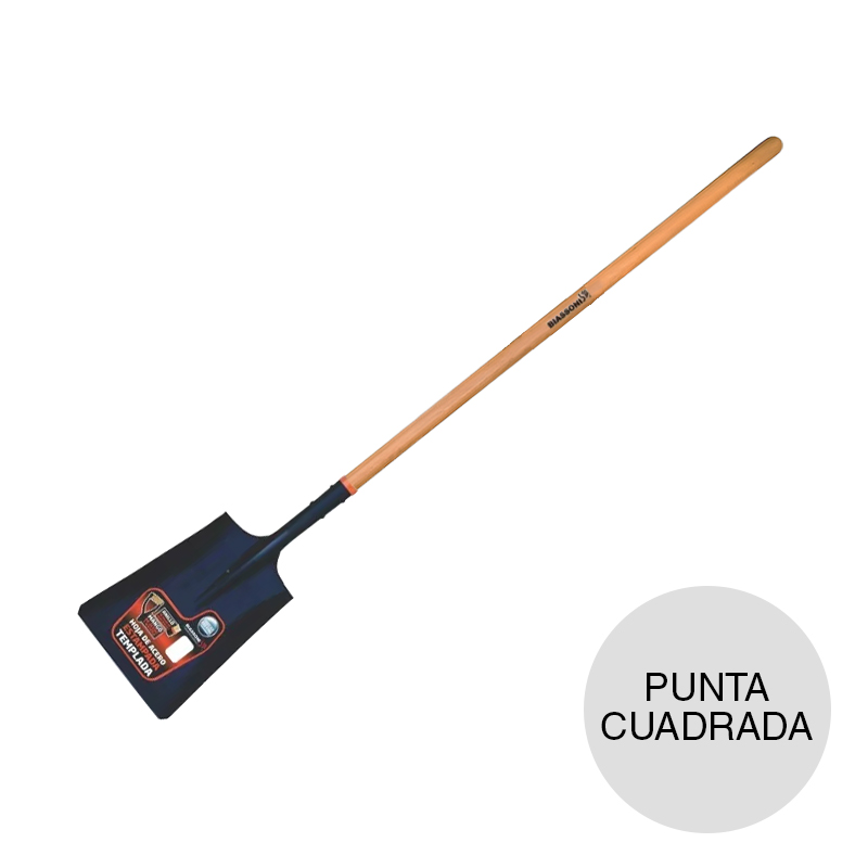 Pala estampada punta cuadrada cabo largo madera