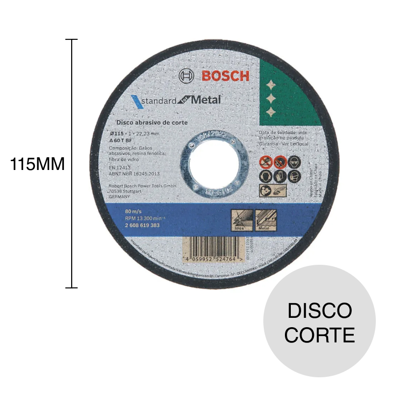 Disco corte Standard p/metal 1mm x ø 4 1/2" - ø 115mm