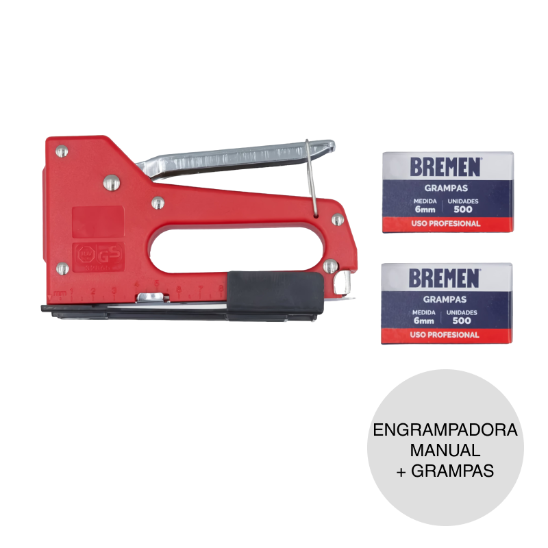 Engrampadora abrochadora manual alto impacto + grampas 6mm x 500u / 8mm x 500u