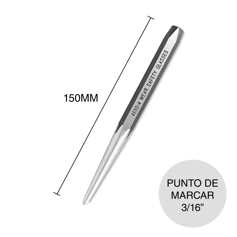 Punzon punto de marcar acero 3/16" x 150mm