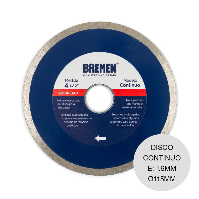Disco amoladora diamantado continuo humedo 1.6mm x ø 22mm x ø 115mm