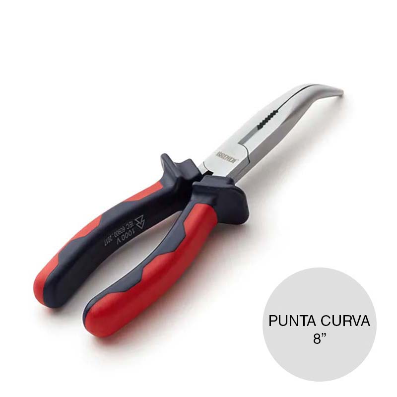 Pinza media caña curva Profesional 1000v cromo vanadio c/mango bimaterial 8"