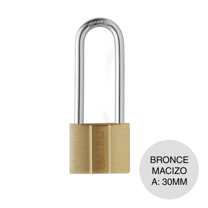 Candado bronce macizo aro largo 30mm