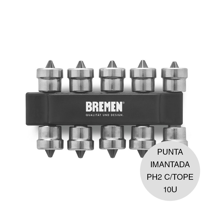 Punta atornillador phillips imantada con tope PH2 25mm blister x 10u