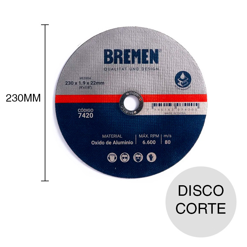 Disco amoladora corte recto 1.9mm x ø 22mm x ø 230mm
