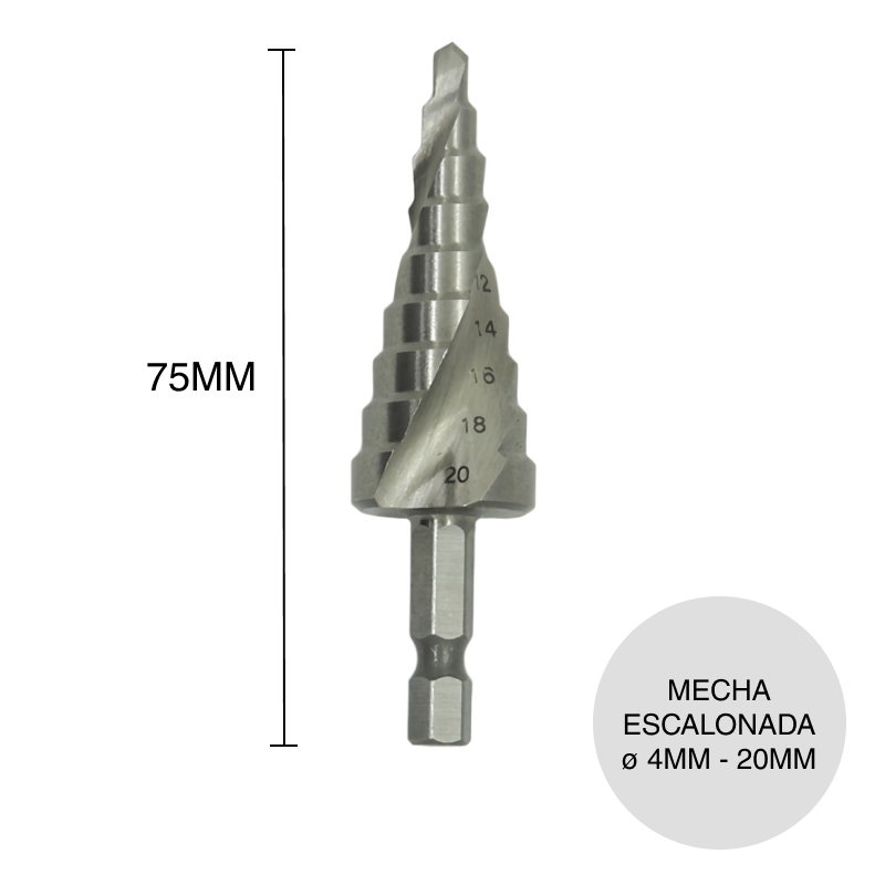 Mecha escalonada acero ø 4mm - 20mm x 75mm