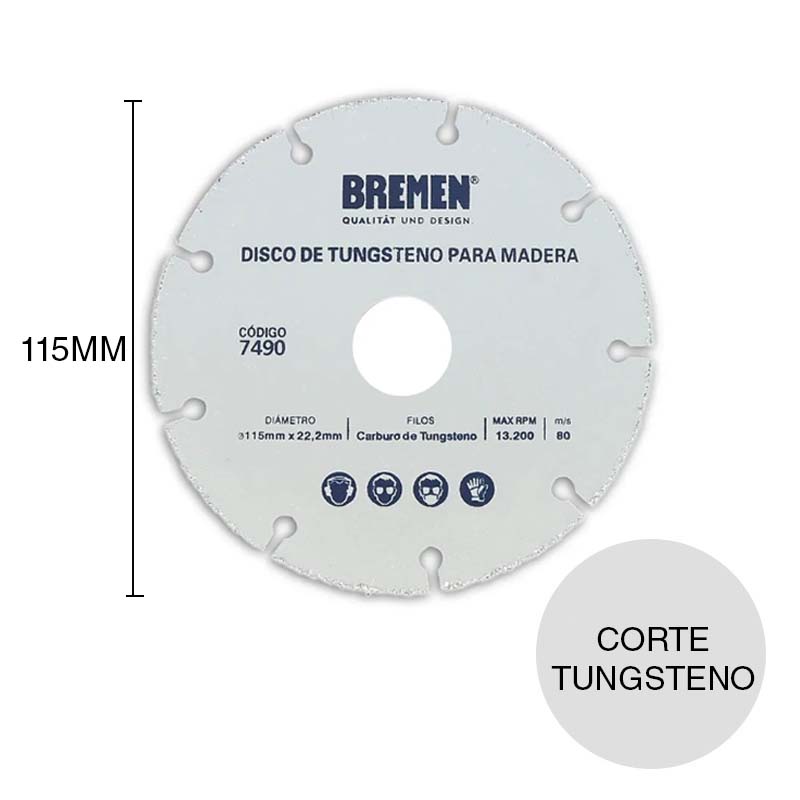Disco corte tungsteno p/madera ø 4 1/2" - ø 115mm