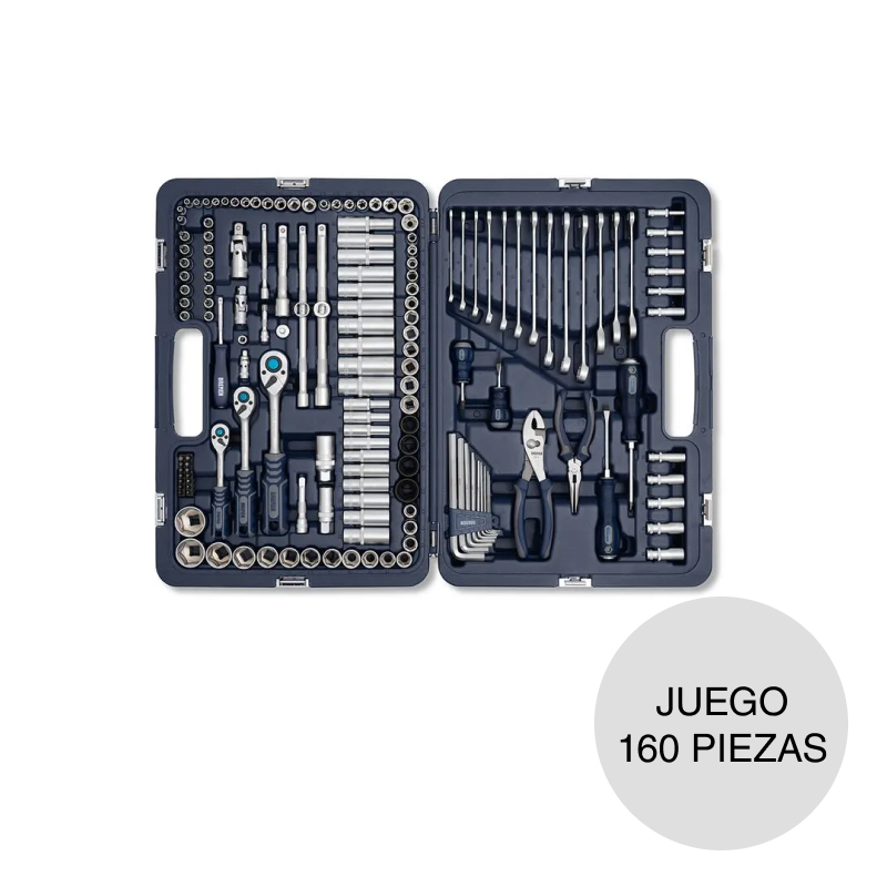 Juego herramientas puntas Mechaniker acero cromo vanadio encastre 1/4"- 3/8"- 1/2" caja x 160 piezas