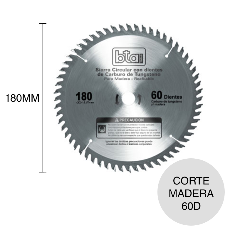 Disco sierra circular corte madera 60D widia ø 7" - ø 180mm