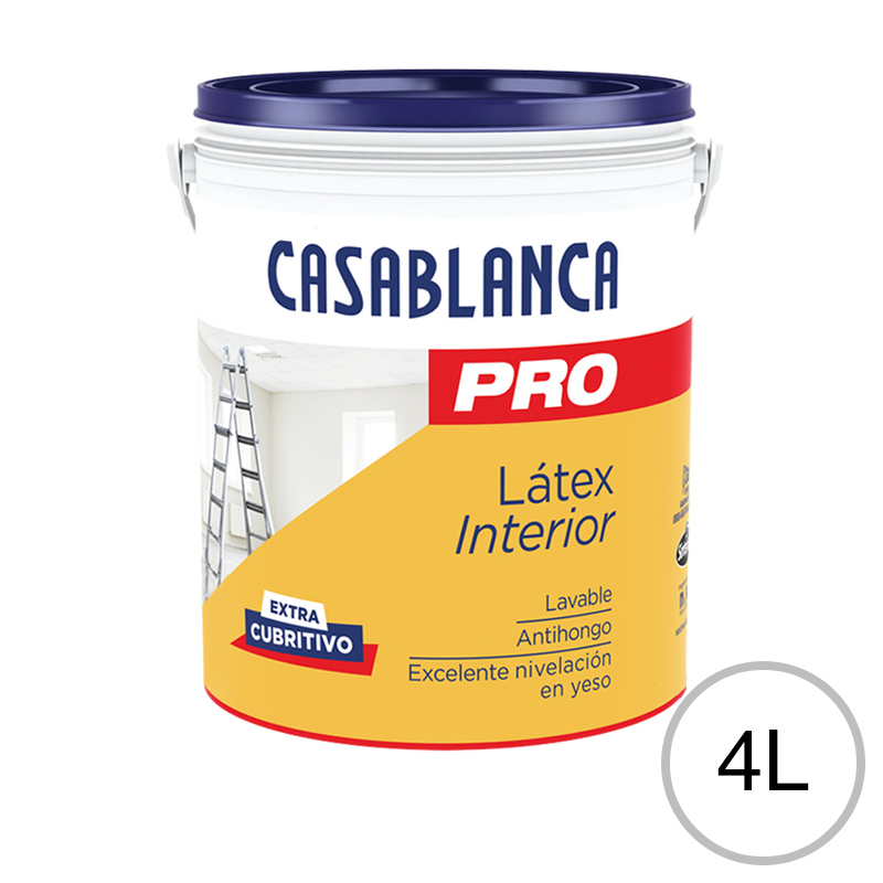 Pintura latex interior Pro lavable antihongo blanco mate balde x 4l